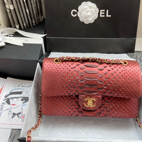 「#10069」Chanel South African python leather custom model with full deerskin lining 01112 25.5*7*16CM