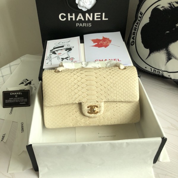 「#10070」Chanel South African python leather custom model with full deerskin lining 01112 25.5*7*16CM