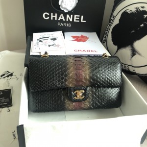「#10077」Chanel South African python leather custom model with full deerskin lining 01112 25.5*7*16CM