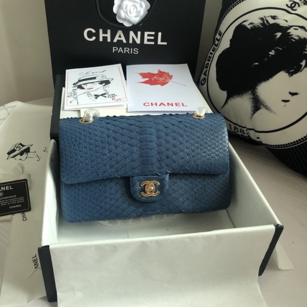 「#10079」Chanel South African python leather custom model with full deerskin lining 01112 25.5*7*16CM