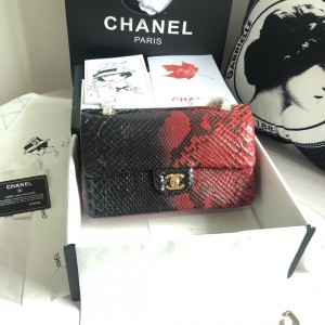 「#10082」Chanel South African python leather custom model with full deerskin lining 01112 25.5*7*16CM
