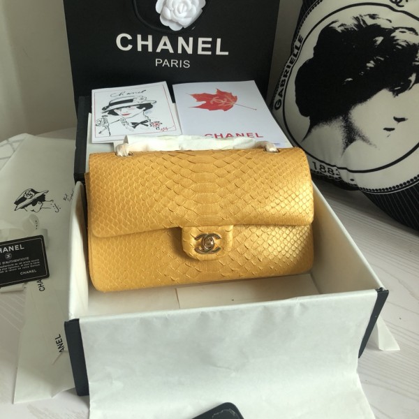 「#10084」Chanel South African python leather custom model with full deerskin lining 01112 25.5*7*16CM