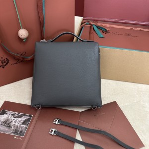 「#7112」Loro pian Extra Pocket L23.5 silver buckle - FAM6491 - 21✖️23.5✖️8cm - dark gray