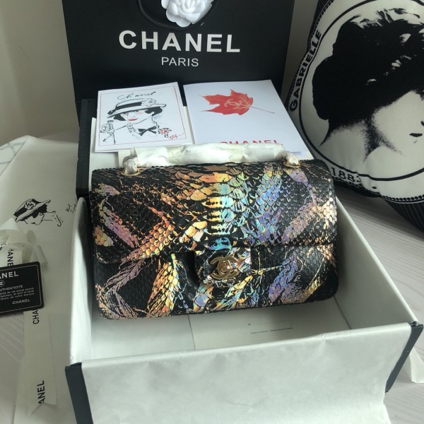 「#10087」Chanel South African python leather custom model with full deerskin lining 01112 25.5*7*16CM