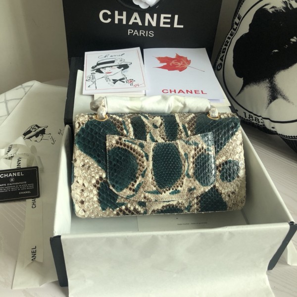 「#10090」Chanel South African python leather custom model with full deerskin lining 01112 25.5*7*16CM