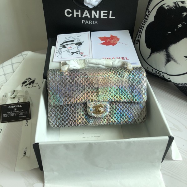 「#10093」Chanel South African python leather custom model with full deerskin lining 01112 25.5*7*16CM