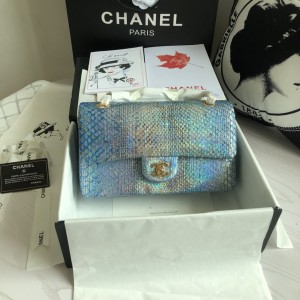 「#10096」Chanel South African python leather custom model with full deerskin lining 01112 25.5*7*16CM
