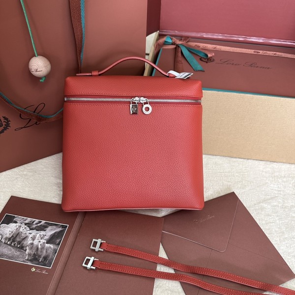 「#7117」Loro pian Extra Pocket L23.5 silver buckle - FAM6491 - 21✖️23.5✖️8cm - plum red brown