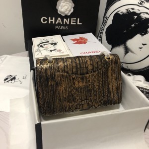 「#10103」Chanel South African python leather custom model with full deerskin lining 01112 25.5*7*16CM