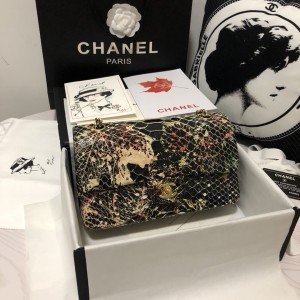 「#10109」Chanel South African python leather custom model with full deerskin lining 01112 25.5*7*16CM
