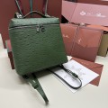 「#7123」Loro pian Extra Pocket L23.5 silver buckle - FAI8511 - 21✖️23.5✖️8cm - lichen green，Ostrich skin