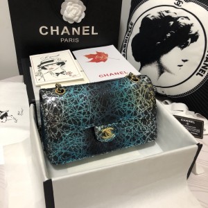 「#10111」Chanel South African python leather custom model with full deerskin lining 01112 25.5*7*16CM