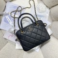 「#10121」Chanel leather chain diamond quilted bowling bag handbag AS5300 19*14*7cm