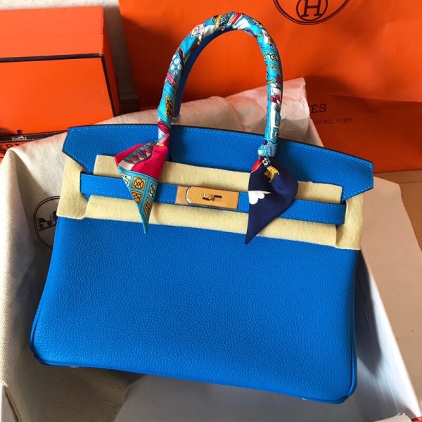 「#4129」 Hermès Aquamarine Gold Buckle Birkin Bag