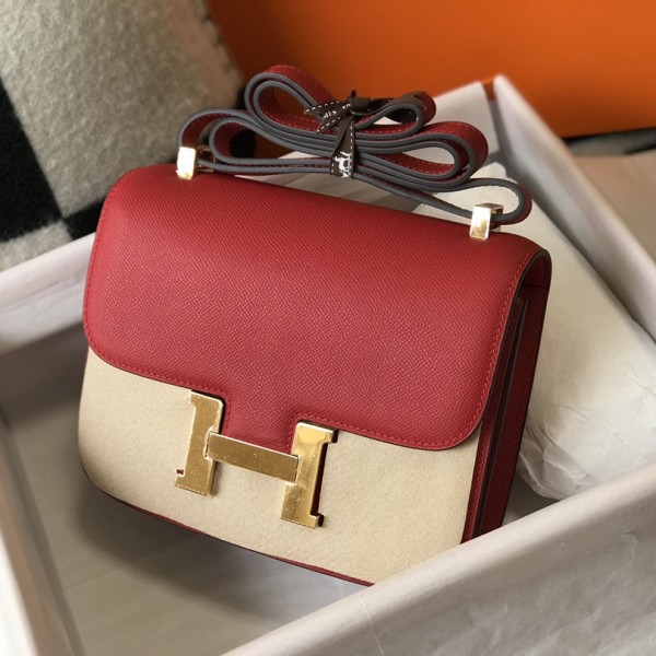 「#4133」 Hermès bright red Constance gold buckle bag 19cm