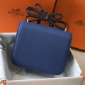 「#4134」 Hermès Agate Blue Constance Gold Buckle Bag 19cm