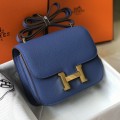 「#4134」 Hermès Agate Blue Constance Gold Buckle Bag 19cm