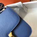 「#4134」 Hermès Agate Blue Constance Gold Buckle Bag 19cm