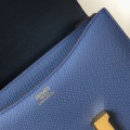 「#4134」 Hermès Agate Blue Constance Gold Buckle Bag 19cm