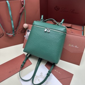 「#7127」Loro pian Extra Pocket L23.5 silver buckle - FAI8511 - 21✖️23.5✖️8cm - malachite green，Ostrich skin