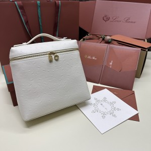 「#7128」Loro pian Extra Pocket L23.5 gold buckle - FAI8511 - 21✖️23.5✖️8cm - tender white，Ostrich skin