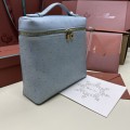 「#7129」Loro pian Extra Pocket L23.5 gold buckle - FAI8511 - 21✖️23.5✖️8cm - blue clear color，Ostrich skin