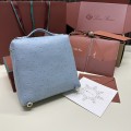 「#7129」Loro pian Extra Pocket L23.5 gold buckle - FAI8511 - 21✖️23.5✖️8cm - blue clear color，Ostrich skin