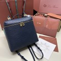 「#7132」Loro pian Extra Pocket L23.5 gold buckle - FAI8511 - 21✖️23.5✖️8cm - midnight blue，Ostrich skin