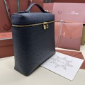 「#7132」Loro pian Extra Pocket L23.5 gold buckle - FAI8511 - 21✖️23.5✖️8cm - midnight blue，Ostrich skin