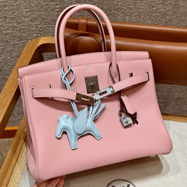 「#4136」Hermès pink silver buckle platinum bag 25cm