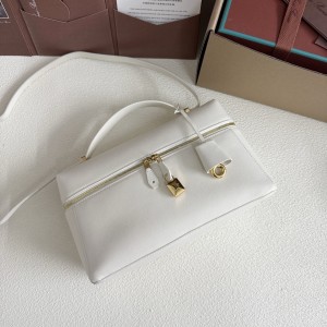「#7135」Loro pian Extra bag L27 gold buckle - FAN4043 - 16cm*27 cm*10cm - White