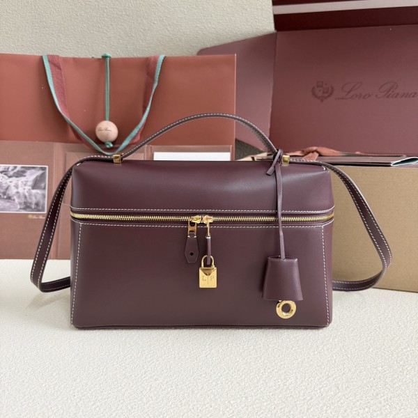 「#7140」Loro pian Extra bag L27 gold buckle - FAN4043 - 16cm*27 cm*10cm - red bean color