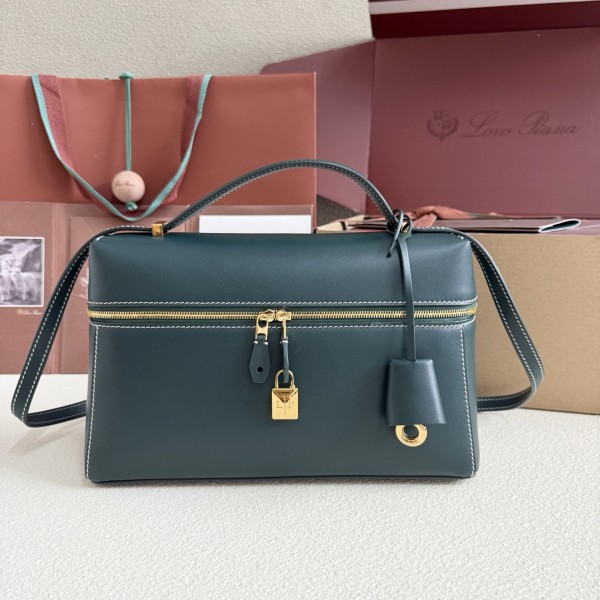 「#7142」Loro pian Extra bag L27 gold buckle - FAN4043 - 16cm*27 cm*10cm - Navy blue