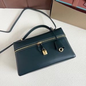 「#7142」Loro pian Extra bag L27 gold buckle - FAN4043 - 16cm*27 cm*10cm - Navy blue