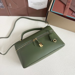「#7143」Loro pian Extra bag L27 gold buckle - FAN4043 - 16cm*27 cm*10cm - lichen green