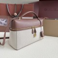 「#7146」Loro pian Extra bag L27 gold buckle - FAN4043 - 16cm*27 cm*10cm - Caramel Canvas