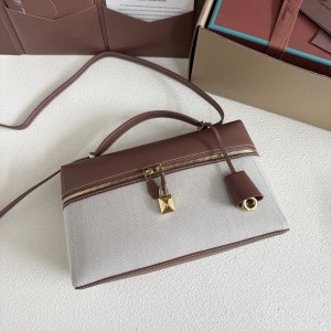 「#7146」Loro pian Extra bag L27 gold buckle - FAN4043 - 16cm*27 cm*10cm - Caramel Canvas