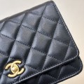 「#10171」Chanel black woc gold ball style flap bag 19cm