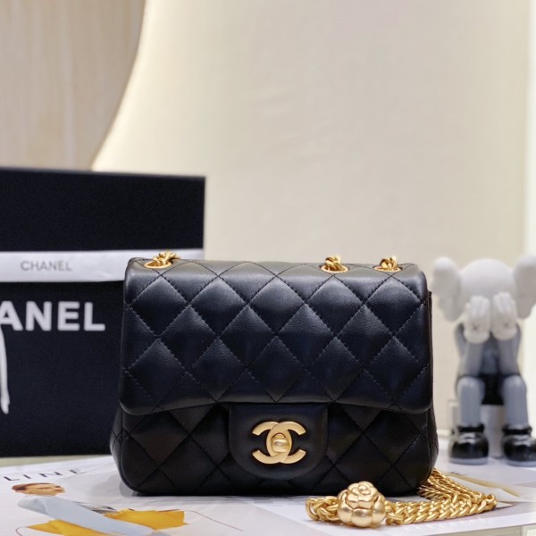 「#10176」Chanel 23s Black Camellia CF Prismatic Chain Bag AS4040 18cm (Small)