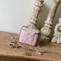 「#10179」 Chanel Pink Leather Box Bag 81186 10.5*8.5*7cm