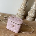 「#10179」 Chanel Pink Leather Box Bag 81186 10.5*8.5*7cm