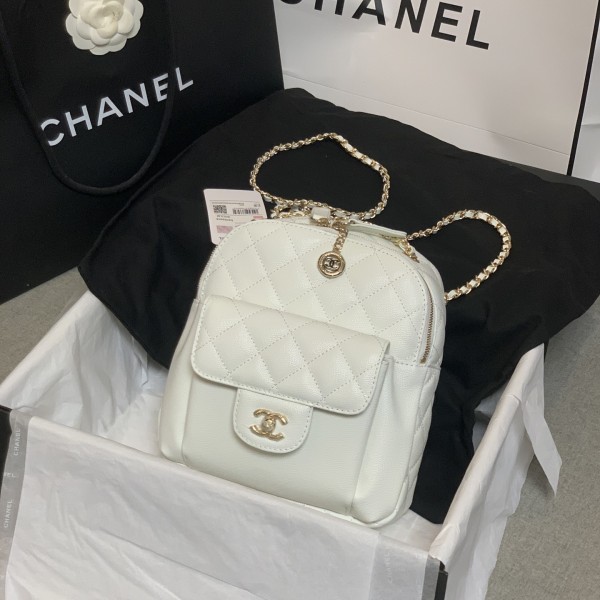 「#10182」Chanel white prismatic chain backpack AS0004#18*16*8cm