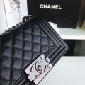 「#10184」Chanel Black Prismatic Silver Buckle Hot Mom Bag 67085 20cm
