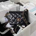 「#10188」Chanel black 23K cowhide wide shoulder strap shoulder bag AS4423 13.5*20.5*5cm