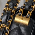 「#10188」Chanel black 23K cowhide wide shoulder strap shoulder bag AS4423 13.5*20.5*5cm