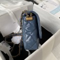 「#10190」Chanel blue 23K cowhide wide shoulder strap shoulder bag AS4423 13.5*20.5*5cm
