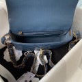 「#10190」Chanel blue 23K cowhide wide shoulder strap shoulder bag AS4423 13.5*20.5*5cm