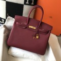 「#4142」Hermès Dark Red Gold Buckle Birkin Bag 30cm
