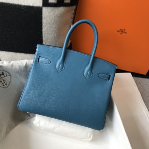 「#4144」 Hermès Lake Blue Gold Buckle Birkin Bag 30cm