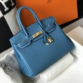 「#4144」 Hermès Lake Blue Gold Buckle Birkin Bag 30cm